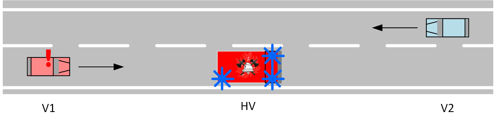 Active emergency vehicle on single carriageway Alt text